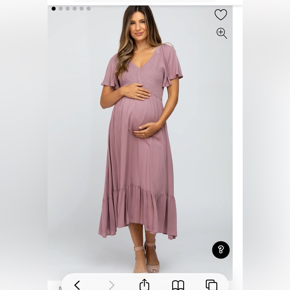 Women's PinkBlush Mauve Smocked V-Neck Maternity Midi Dress- Size Small